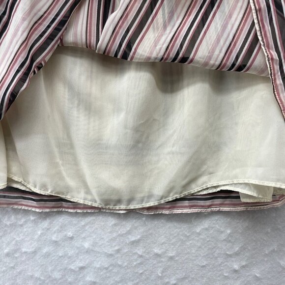 Max Studio Tank Top Women's S Beige Pink Striped V Neck Tie Neck Ruffles Halter - Picture 8 of 9